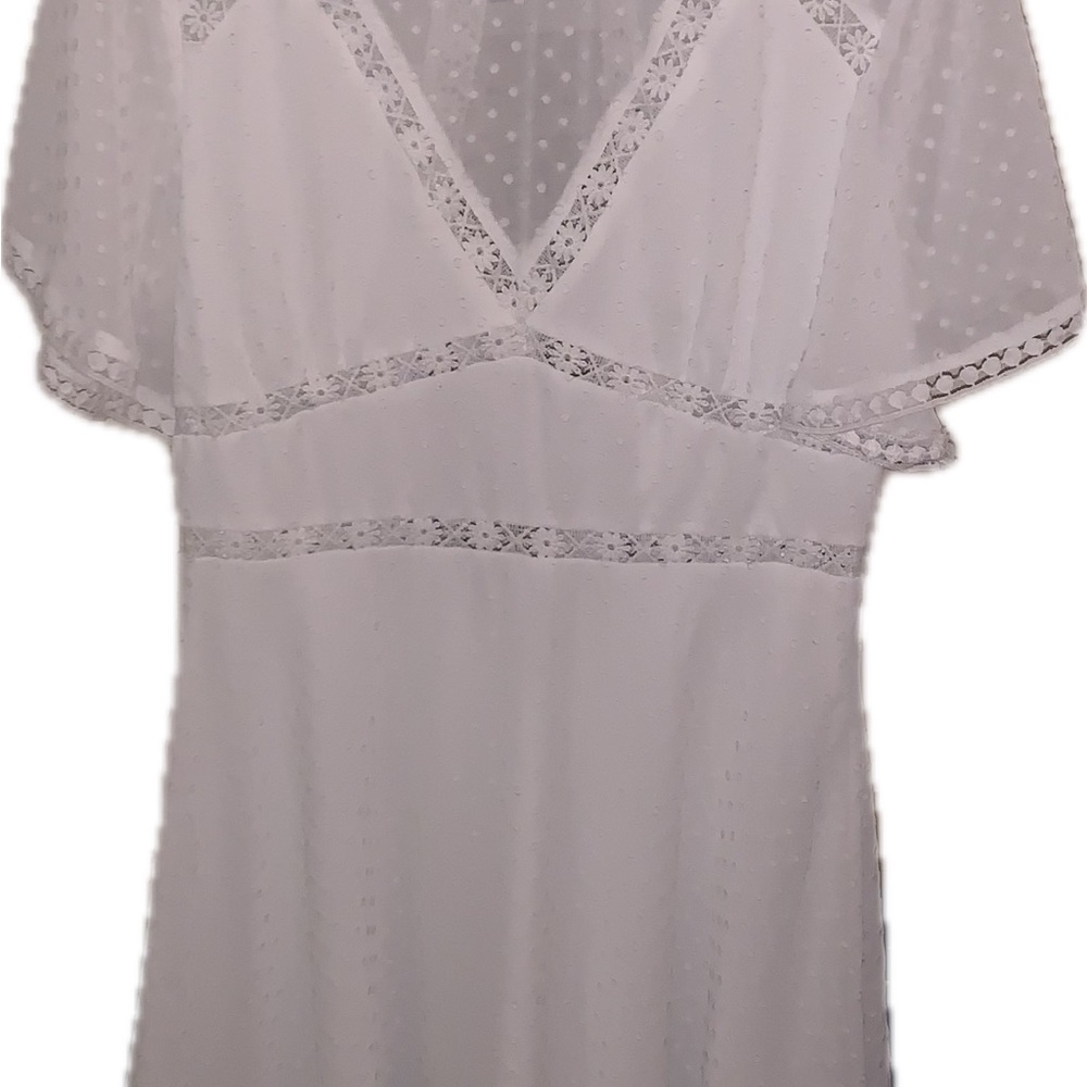 Lulus Fairytale Romance Swiss Dot Sheer Cut Out Tie Back Mini Dress White Medium - Picture 5 of 11